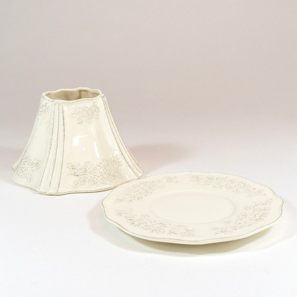 Yankee Candle Cream Etched Floral Jar Candle Shade and Tray
